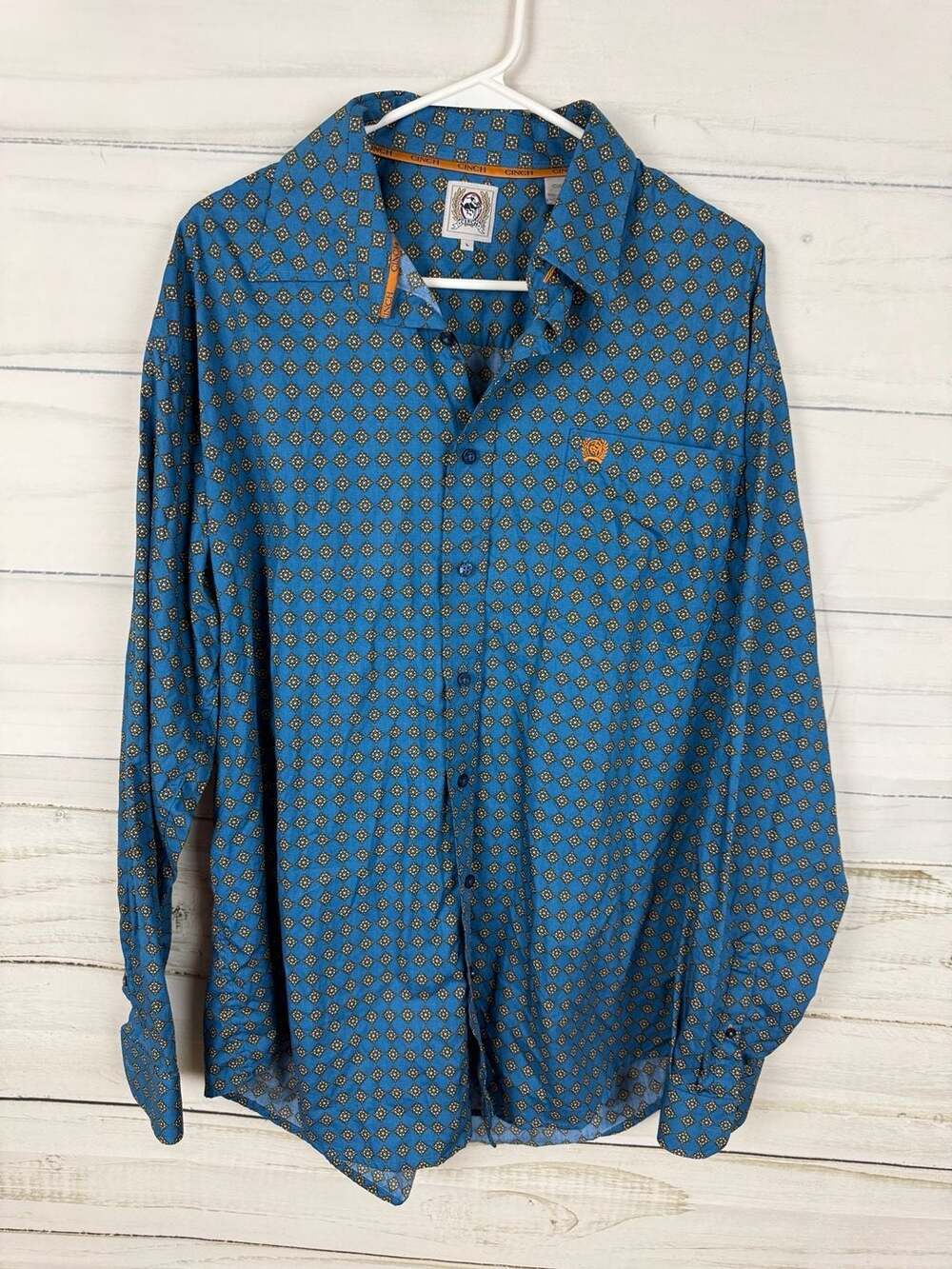Cinch Men's Blue Geometric Medallion Print Long Sleeve Western Button Down Shirt
